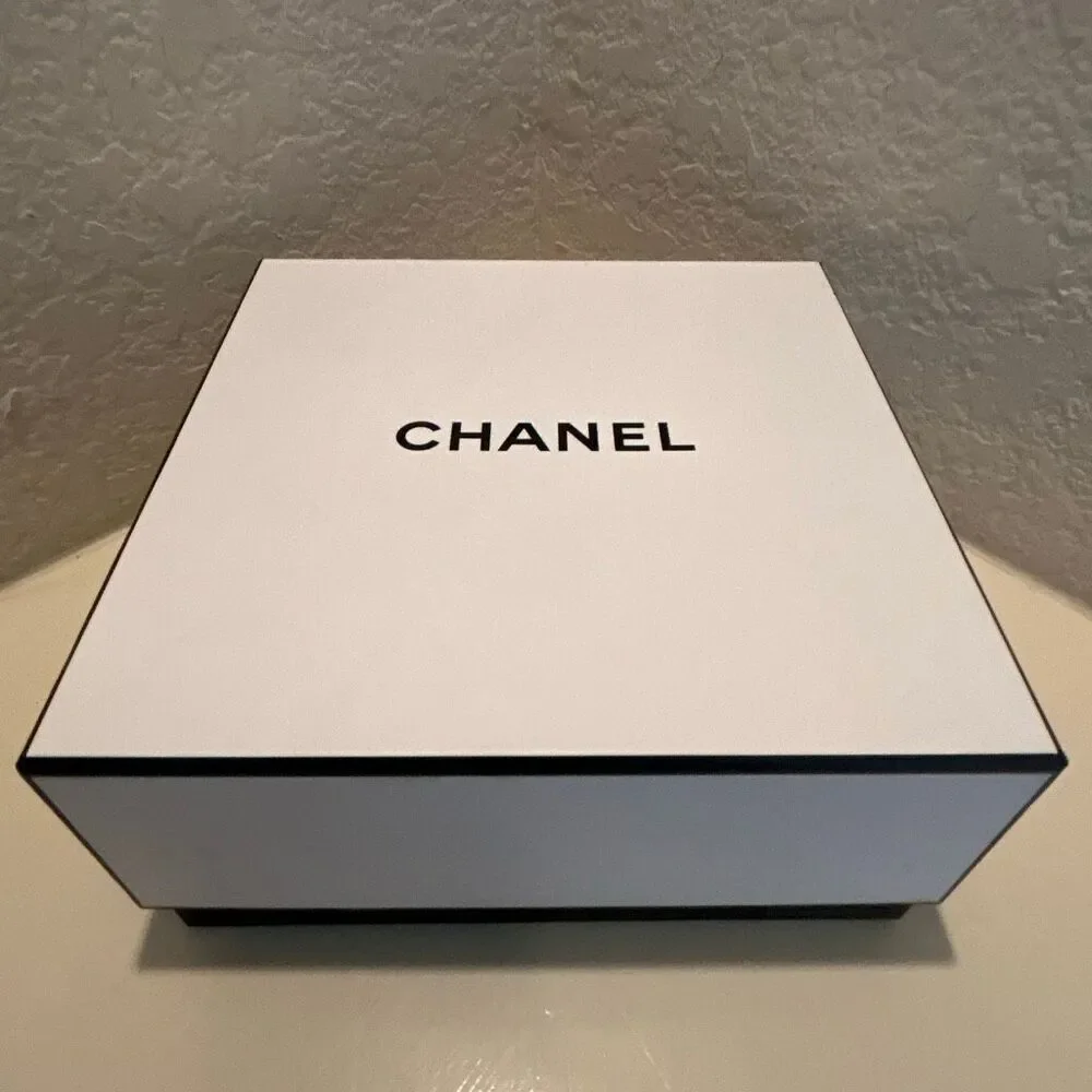 Chanel Square Box White Black Logo Luxury Decor Storage Display Giftbox 8.5x8.5